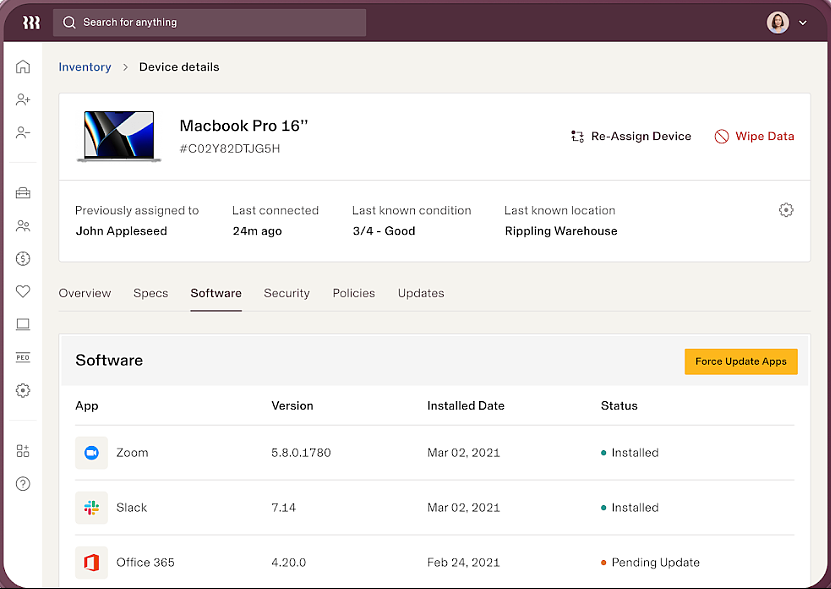 Managing a device with Rippling. Source: Rippling